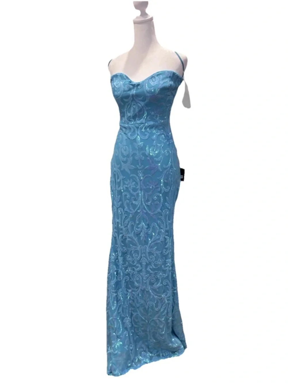 Aqua Blue Sequin Mermaid Gown Lace Up Back Formal Prom Dress Size XL - Picture 6 of 9
